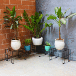 Black Moso Corner plant stand for 5 pots