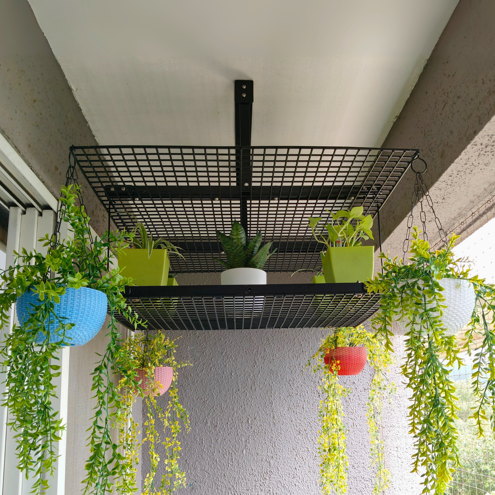 1_bba17ba8-dc6a-4810-a9df-cf1c97ab3071.png Black Sora Ceiling-Mounted Rack for Pots & Hanging Plants - Image 1