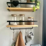 KRAYOG Wooden Wall Shelf Combo – “Serrano & Orense” Floating Shelves with Towel Bar, Pine Finish