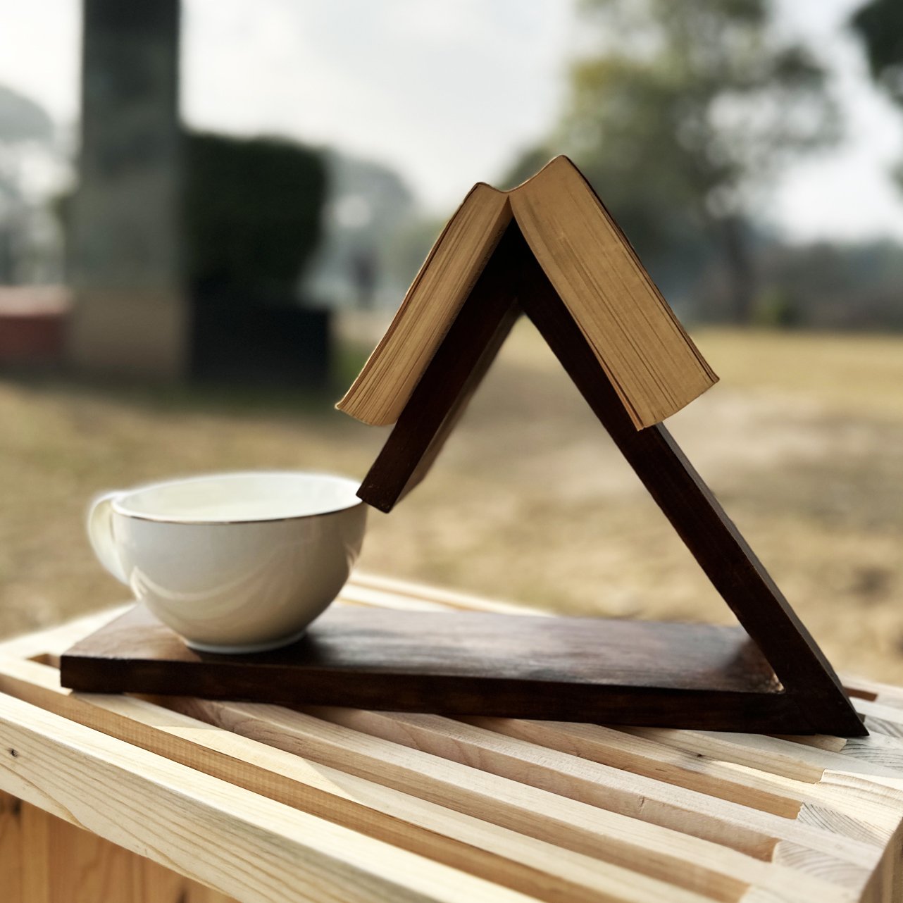 3-1.jpg Personalized Rustic Pine Wooden Book Stand with Glasses Holder and Coaster | Book Rest - Image 3