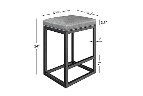 312SbyzsdLS KRAYOG Modern Cushioned Bar Stool – 24” Height, Faux Leather Seat, Metal Frame, Black & Brown Finish - Image 5