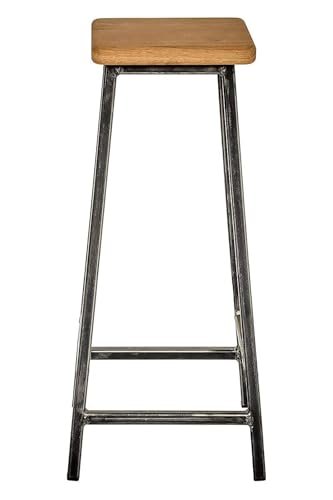31CAwfE+NzL KRAYOG Wooden Bar Chair with Metal Legs – Rustic Brown High Stool for Kitchen & Living Room - Image 3