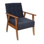KRAYOG Handmade Mid-Century Wooden Armchair – Midnight Blue, Solid Wood Frame