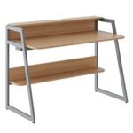 KRAYOG STAVA Desk – Modern Study & Office Table with Metal Base, Maple Finish & Dual Storage Shelves