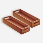 KRAYOG Wooden Serving Tray Set – Multipurpose Breakfast & Tea Trays, Natural Brown, Set of 2