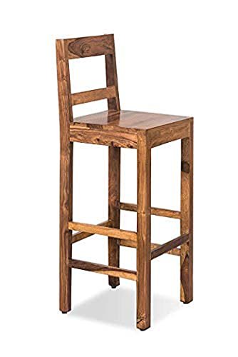 31eymZiGEfS KRAYOG Sheesham Wood High Bar Chair – Rustic Teak Finish Tall Stool for Home & Café - Image 4