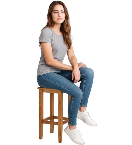 411DNU8Q7rL KRAYOG Acacia Wood Bar Stool – 24” Tall Kitchen & Home Chair, Natural Brown Teak Finish - Image 5