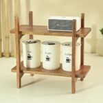 KRAYOG 2-Tier Wooden Spice Rack – Zen Kitchen Organizer, Light Walnut Finish