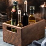 KRAYOG Nesting Wooden Crates – Rustic Stackable Storage Box with Handles, Dark Brown