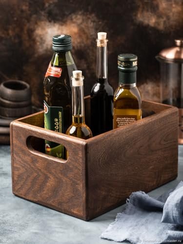 KRAYOG Nesting Wooden Crates – Rustic Stackable Storage Box with Handles, Dark Brown
