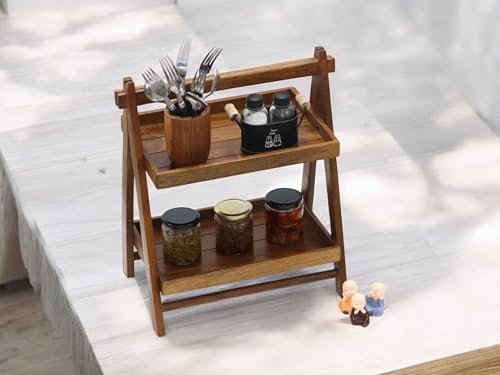 419X+ZbGxNL KRAYOG Foldable Wooden Organizer Shelf – Tiered Countertop Storage, Mango Wood, 43x23x38 cm - Image 2