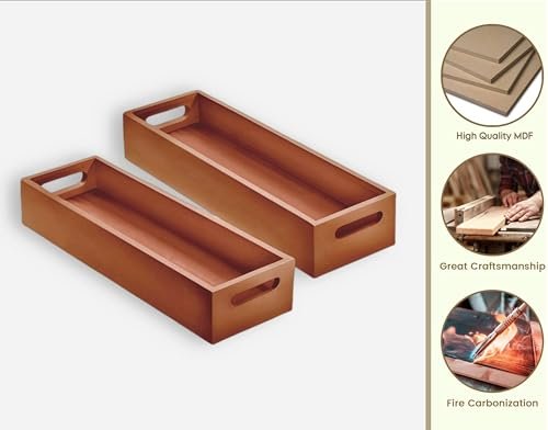 41CAZGvlqML KRAYOG Wooden Serving Tray Set – Multipurpose Breakfast & Tea Trays, Natural Brown, Set of 2 - Image 4