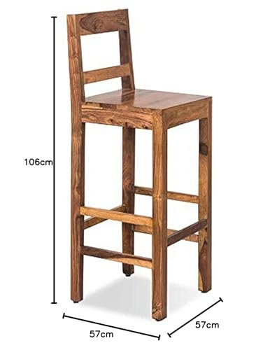 41EkbQnS3VL KRAYOG Sheesham Wood High Bar Chair – Rustic Teak Finish Tall Stool for Home & Café - Image 5