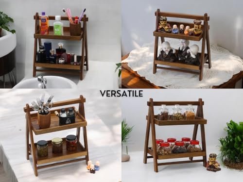 41H0R4I6lXL KRAYOG Foldable Wooden Organizer Shelf – Tiered Countertop Storage, Mango Wood, 43x23x38 cm - Image 4