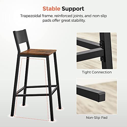 41OekrF4bhL KRAYOG Set of 2 Industrial Bar Stools with Backrest – Rustic Brown & Black - Image 8