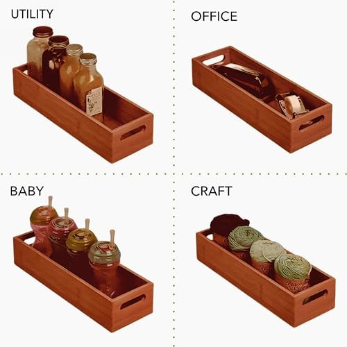 41QwK4XeBsL KRAYOG Wooden Serving Tray Set – Multipurpose Breakfast & Tea Trays, Natural Brown, Set of 2 - Image 6