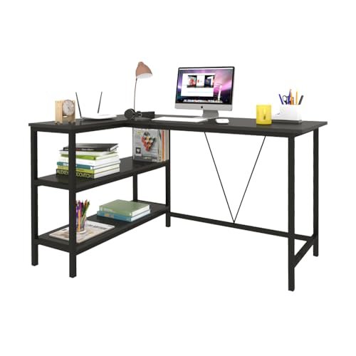KRAYOG L-Shaped Study & Computer Table – Wooden Corner Desk for Home Office & Gaming, Full Black Finish