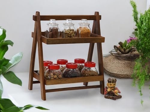 41W0kUL2BcL KRAYOG Foldable Wooden Organizer Shelf – Tiered Countertop Storage, Mango Wood, 43x23x38 cm - Image 8
