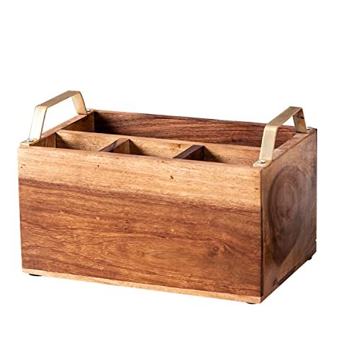 41aM0MSETnL KRAYOG Wooden Spoon Stand & Napkin Holder – 10” Kitchen Counter Organizer, Brown - Image 3