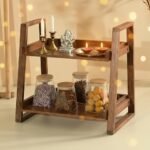 KRAYOG Premium Wooden Kitchen Organizer | 2-Tier Spice Rack & Counter Shelf | Solid Mango Wood, Walnut Finish