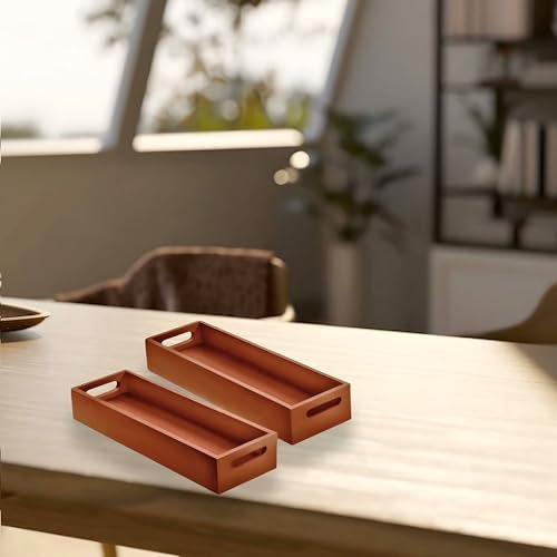 41ndxEufASL KRAYOG Wooden Serving Tray Set – Multipurpose Breakfast & Tea Trays, Natural Brown, Set of 2 - Image 5