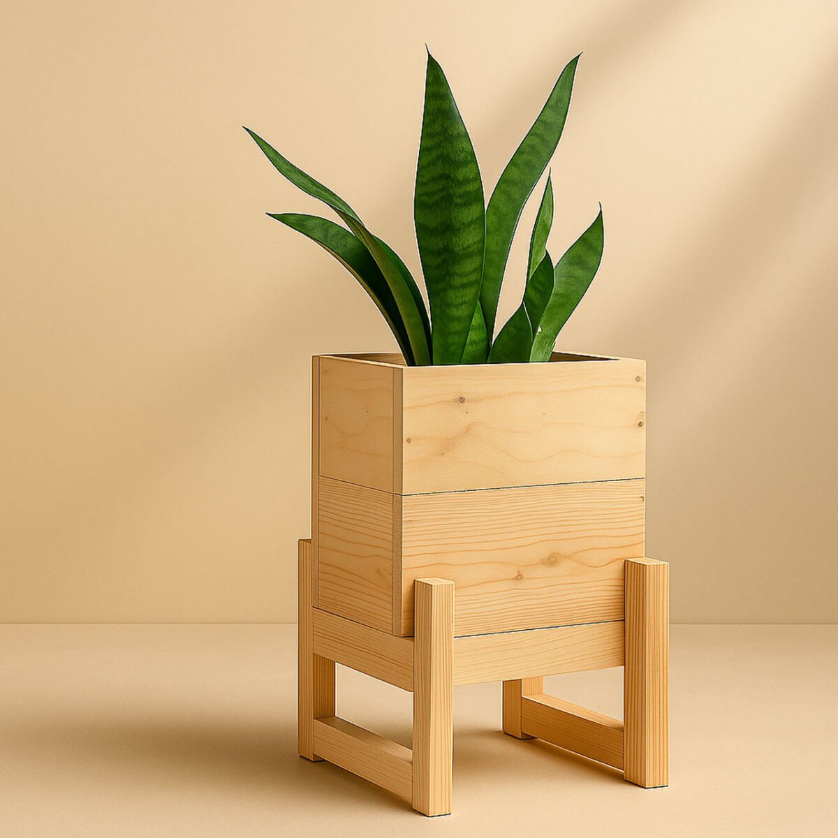 Handcrafted Pinewood Planter with Stand – Solid Wood, Water-Resistant & Stylish for Home & Office - Image 1
