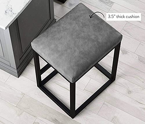 514-34OePJS KRAYOG Modern Cushioned Bar Stool – 24” Height, Faux Leather Seat, Metal Frame, Black & Brown Finish - Image 4