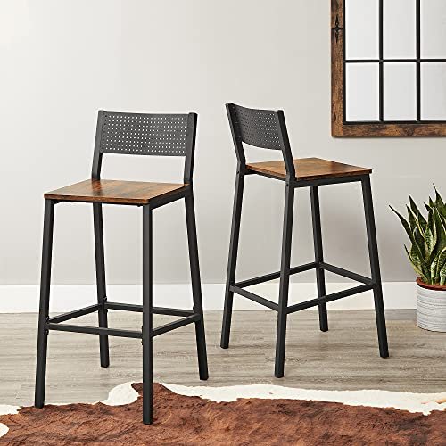 51TtSvGIQSL KRAYOG Set of 2 Industrial Bar Stools with Backrest – Rustic Brown & Black - Image 4