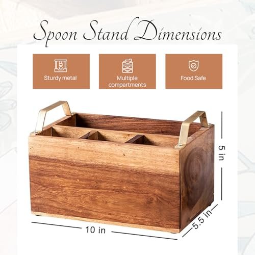 51WBePsVuGL KRAYOG Wooden Spoon Stand & Napkin Holder – 10” Kitchen Counter Organizer, Brown - Image 7