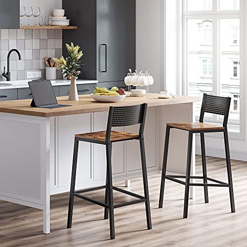 51dP433oh7L KRAYOG Set of 2 Industrial Bar Stools with Backrest – Rustic Brown & Black - Image 5