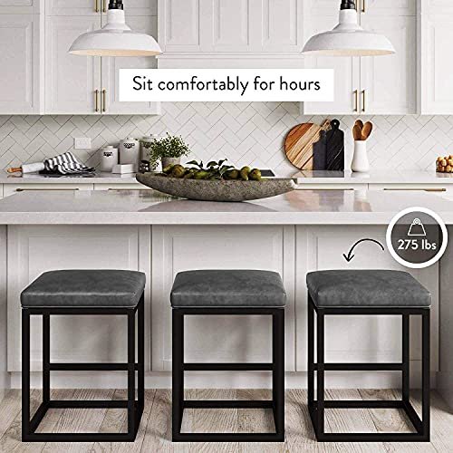 51lBVhB0sIS KRAYOG Modern Cushioned Bar Stool – 24” Height, Faux Leather Seat, Metal Frame, Black & Brown Finish - Image 2