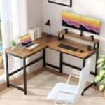 KRAYOG L-Shape Gaming Desk – 128 cm Corner Computer Table with Monitor Stand, Engineered Wood, Brown Finish