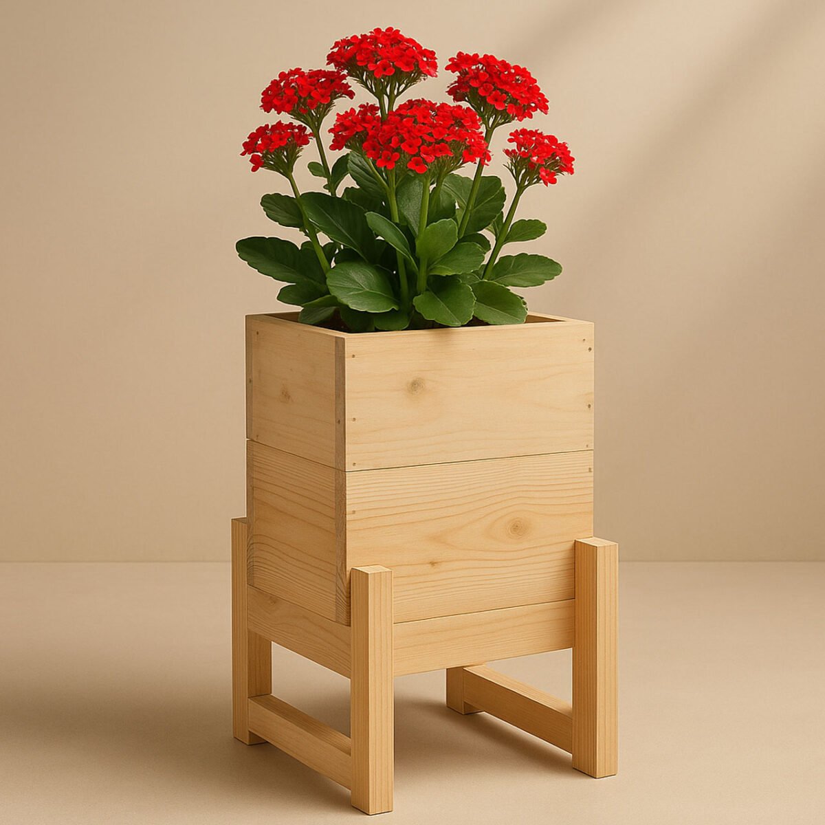 Handcrafted Pinewood Planter with Stand – Solid Wood, Water-Resistant & Stylish for Home & Office - Image 3