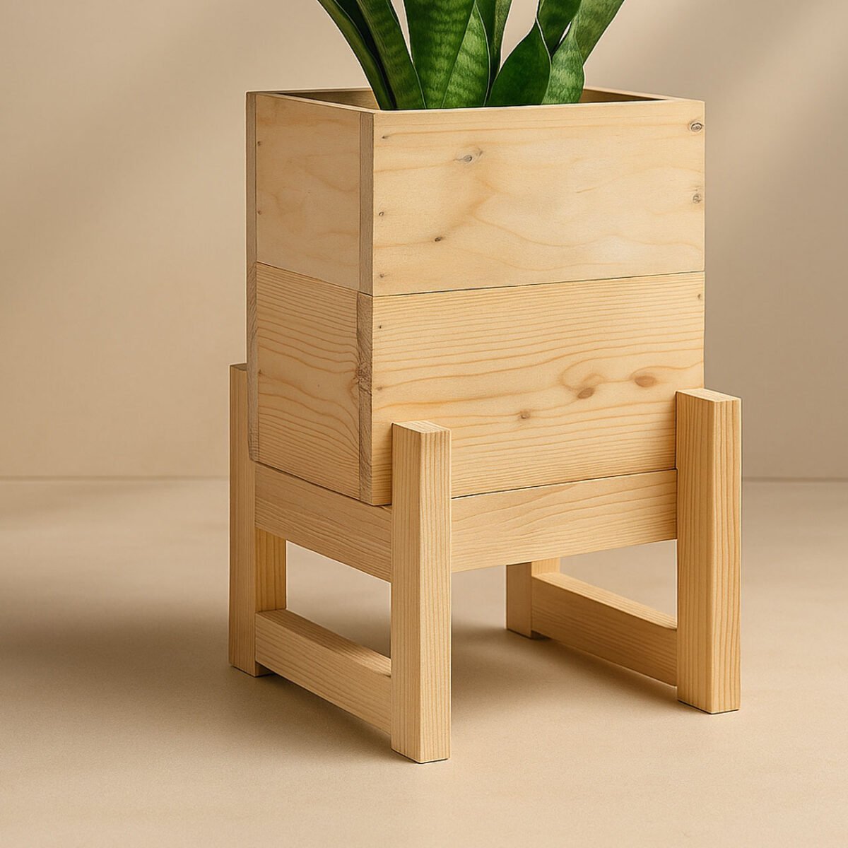 Handcrafted Pinewood Planter with Stand – Solid Wood, Water-Resistant & Stylish for Home & Office - Image 4