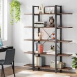 Krayog 5-Tier Bookshelf, Vintage Industrial Style Bookcase 72 H x 12 W x 47L Inches