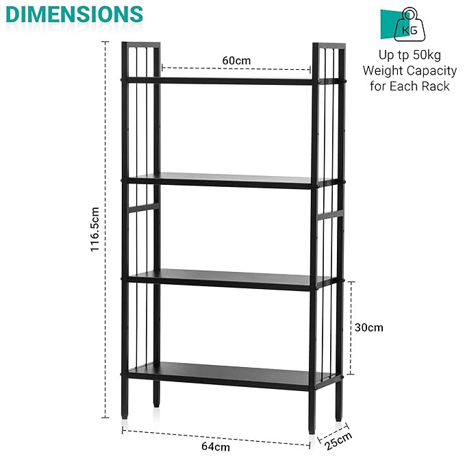 BS3-2 Krayog 4 Tier Height Adjustable Metal Bookshelf Metal Rack Wooden Almirah for Home Library Book Shelf Open Display Books Rack 4 Layer Book Shelf Bookcases DIY - Image 3