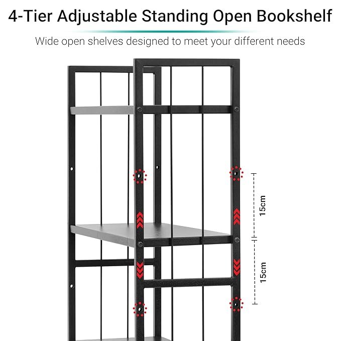 BS3-5 Krayog 4 Tier Height Adjustable Metal Bookshelf Metal Rack Wooden Almirah for Home Library Book Shelf Open Display Books Rack 4 Layer Book Shelf Bookcases DIY - Image 6