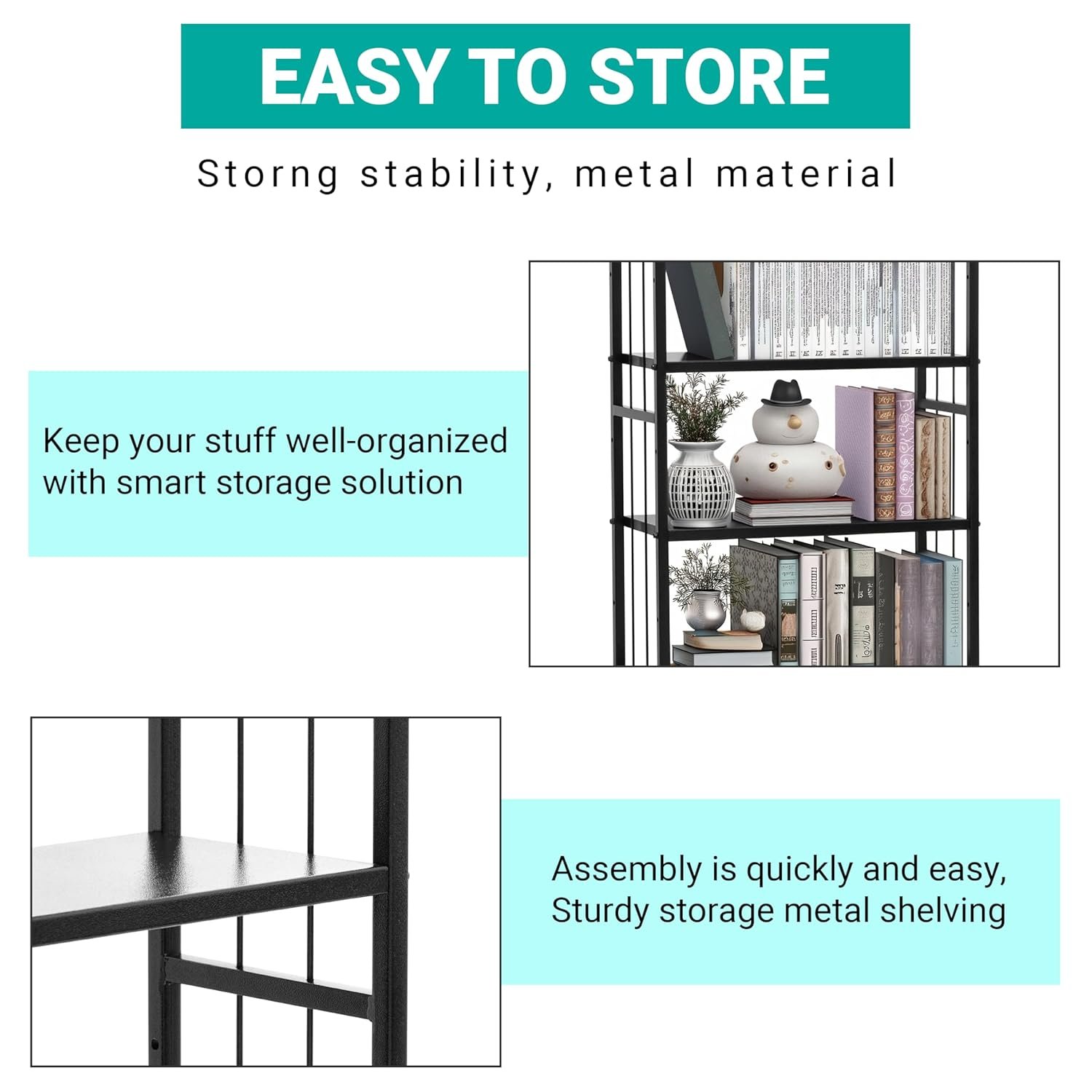 BS3-7 Krayog 4 Tier Height Adjustable Metal Bookshelf Metal Rack Wooden Almirah for Home Library Book Shelf Open Display Books Rack 4 Layer Book Shelf Bookcases DIY - Image 8