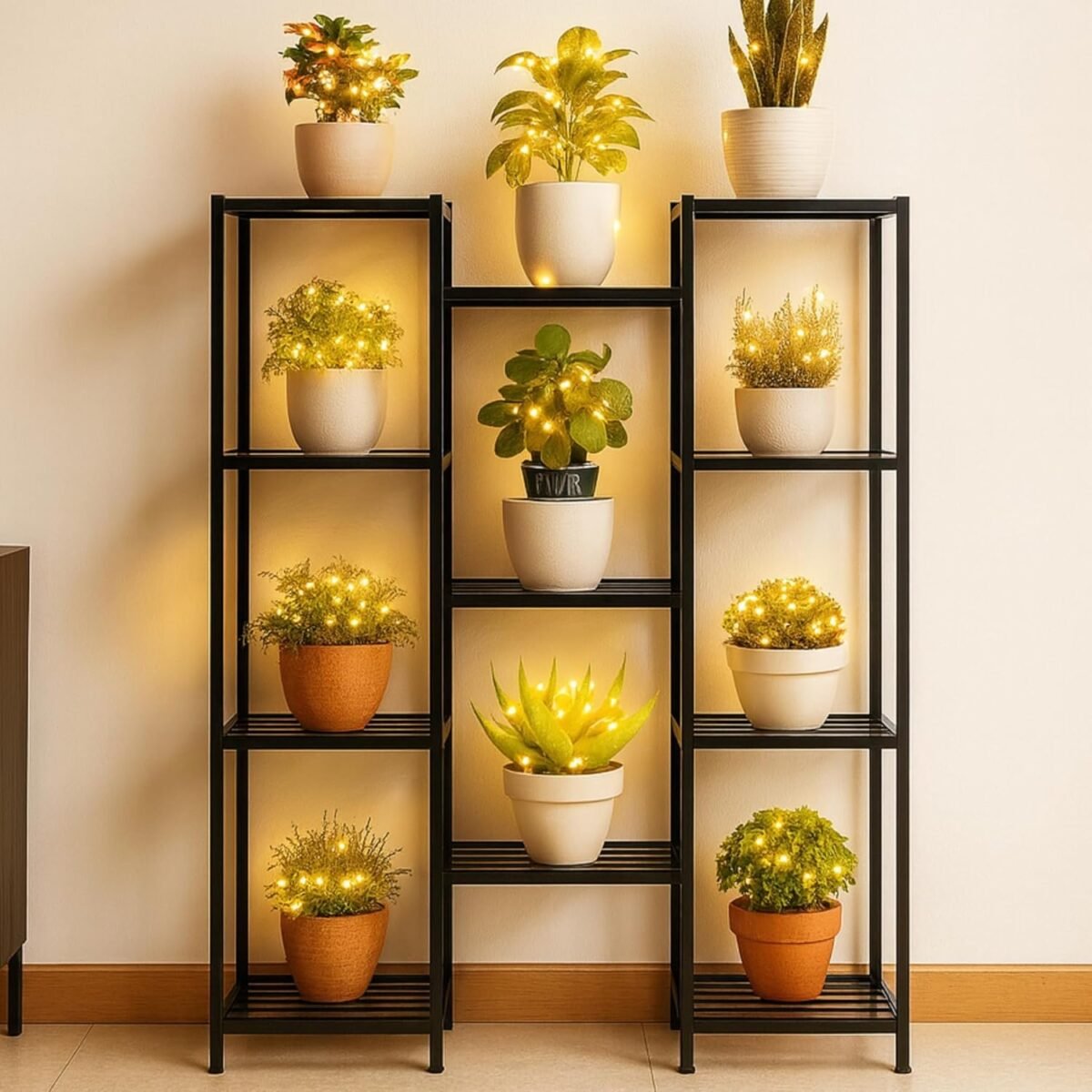 Plant Stands for Outdoor Balcony, Flower Pot Stand for Indoor Plants, Large Metal Planter Stand for Living Room, home decor, Indoor & Outdoor plants, 11 Tier, (Black) - Image 1