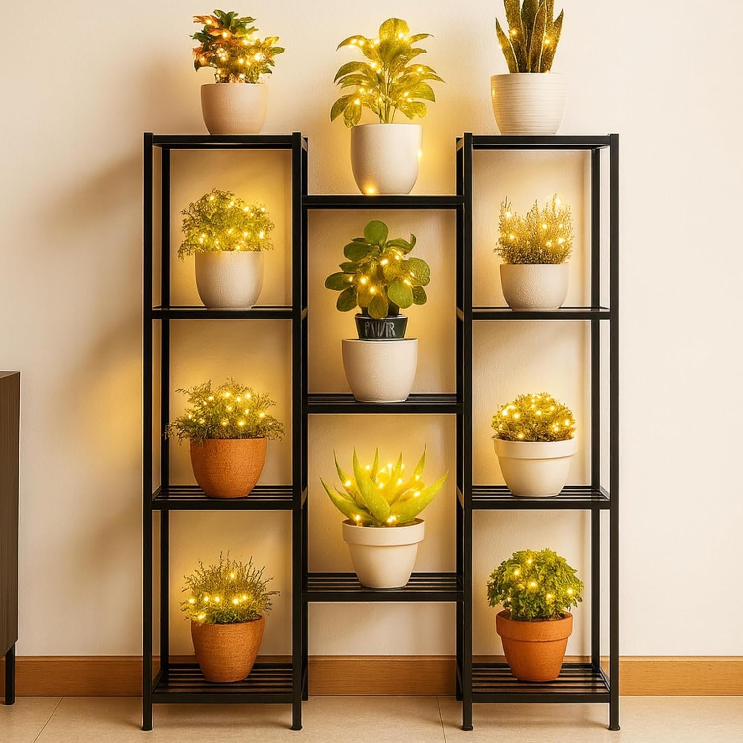 HD1-1 Plant Stands for Outdoor Balcony, Flower Pot Stand for Indoor Plants, Large Metal Planter Stand for Living Room, home decor, Indoor & Outdoor plants, 11 Tier, (Black) - Image 1