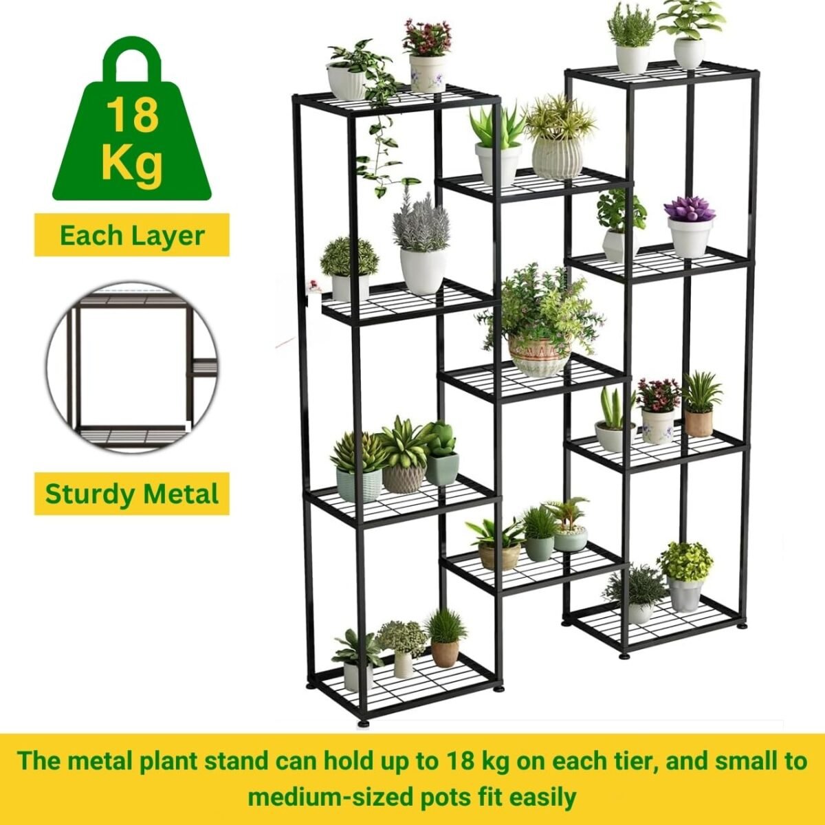 Plant Stands for Outdoor Balcony, Flower Pot Stand for Indoor Plants, Large Metal Planter Stand for Living Room, home decor, Indoor & Outdoor plants, 11 Tier, (Black) - Image 4