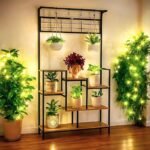 Plant Stands for Outdoor Balcony, Flower Pot Stand for Indoor Plants, Large Metal Planter Stand for Living Room, home decor, Indoor & Outdoor plants, 6 Tier, (PS042-BLK)
