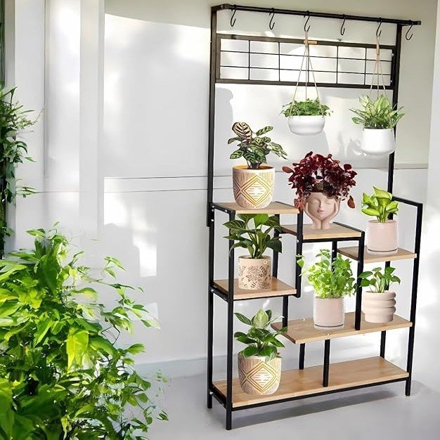 HD2-4 Plant Stands for Outdoor Balcony, Flower Pot Stand for Indoor Plants, Large Metal Planter Stand for Living Room, home decor, Indoor & Outdoor plants, 6 Tier, (PS042-BLK) - Image 5