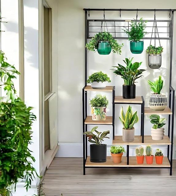 HD2-5 Plant Stands for Outdoor Balcony, Flower Pot Stand for Indoor Plants, Large Metal Planter Stand for Living Room, home decor, Indoor & Outdoor plants, 6 Tier, (PS042-BLK) - Image 6