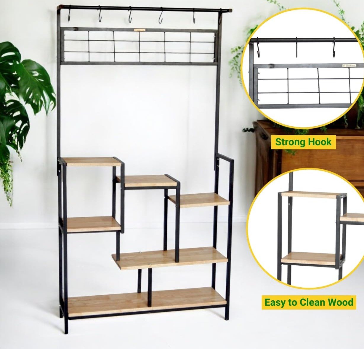 HD2-7 Plant Stands for Outdoor Balcony, Flower Pot Stand for Indoor Plants, Large Metal Planter Stand for Living Room, home decor, Indoor & Outdoor plants, 6 Tier, (PS042-BLK) - Image 8