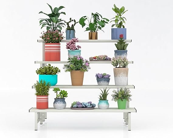 HD3-4 4-Tier Metal Flower Vase Stand | Heavy Duty Iron Plant Holder for Balcony, Garden, Home Décor | Indoor & Outdoor Multi-Purpose Pot Rack | Space-Saving & Durable (White) - Image 5