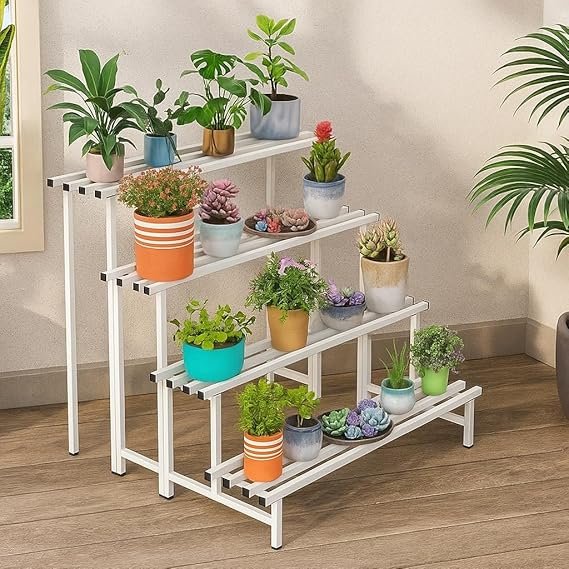 HD3-5 4-Tier Metal Flower Vase Stand | Heavy Duty Iron Plant Holder for Balcony, Garden, Home Décor | Indoor & Outdoor Multi-Purpose Pot Rack | Space-Saving & Durable (White) - Image 6