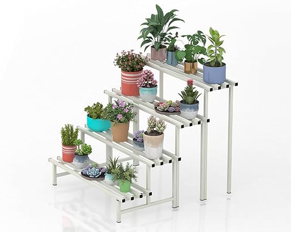 HD3-6 4-Tier Metal Flower Vase Stand | Heavy Duty Iron Plant Holder for Balcony, Garden, Home Décor | Indoor & Outdoor Multi-Purpose Pot Rack | Space-Saving & Durable (White) - Image 7