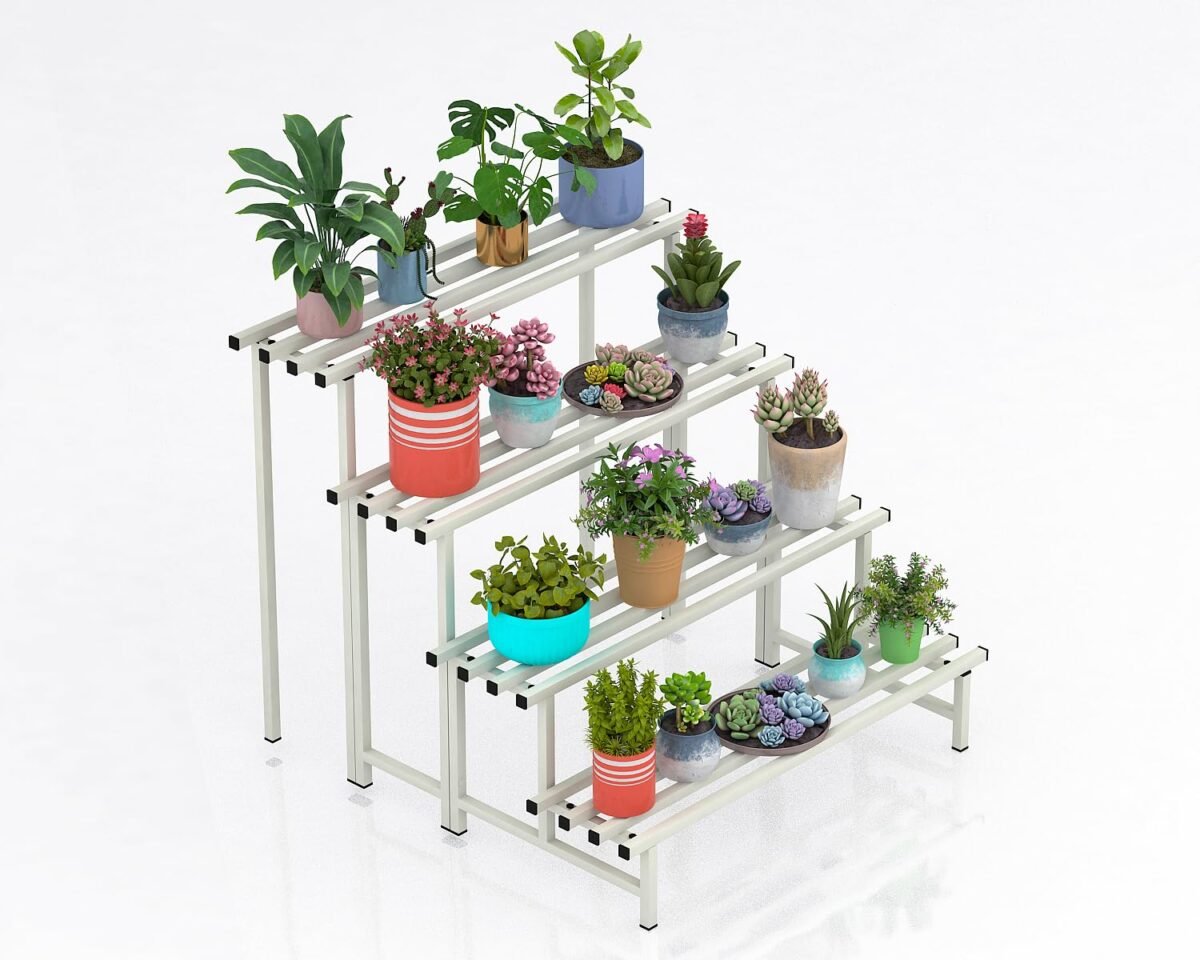4-Tier Metal Flower Vase Stand | Heavy Duty Iron Plant Holder for Balcony, Garden, Home Décor | Indoor & Outdoor Multi-Purpose Pot Rack | Space-Saving & Durable (White) - Image 9