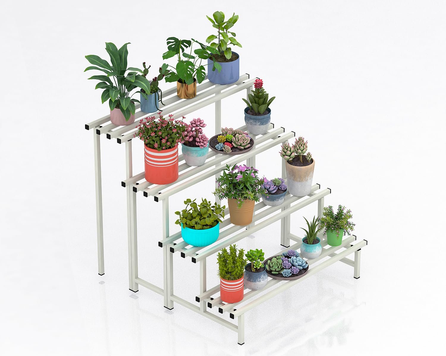 HD3-8 4-Tier Metal Flower Vase Stand | Heavy Duty Iron Plant Holder for Balcony, Garden, Home Décor | Indoor & Outdoor Multi-Purpose Pot Rack | Space-Saving & Durable (White) - Image 9